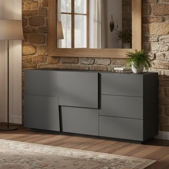 Dmora Aparador Xavier, Buffet De Sal&oacute;n, Aparador De Sal&oacute;n Con 2 Puertas Y 3 Cajones, 180x44h86 Cm, Antracita, Con Embalaje Reforzado - Dmora