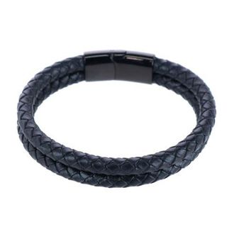 Trafalgar Store Loose Fit Simple 2 Band Braided Secure Clasp Leather Bracelet in Black at Nordstrom
