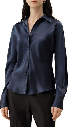 LilySilk Bias Cut Silk Shirt in Navy Blue at Nordstrom, Size X-Large
