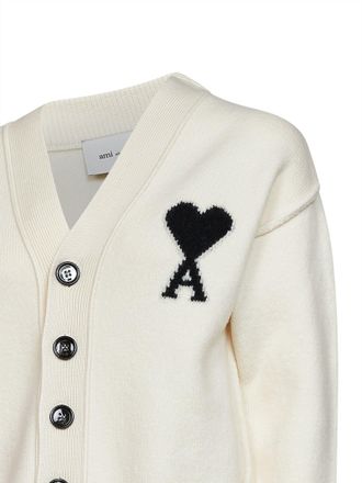 Ami Intarsia-Knit Logo Cardigan - Ivory