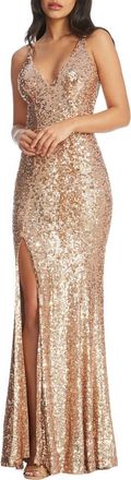 Dress The Population Iris Sequin Gown in Gold Multi at Nordstrom, Size X-Large