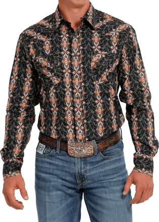 Cinch Paisley Print Snap Long Sleeve Western Shirt In Black