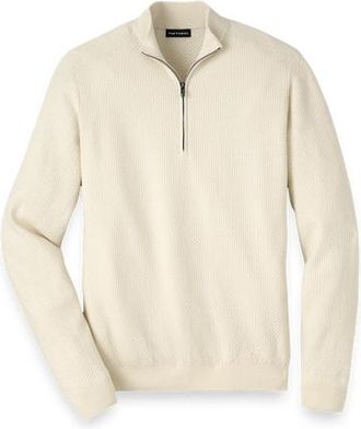 Paul Fredrick Silk Cotton Cashmere Quarter Zip Mock Neck Sweater in Ivory at Nordstrom, Size Xx-Large