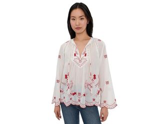 Johnny Was Laney Scallop Blouse Womens Clothing White : 2XL, Cotton