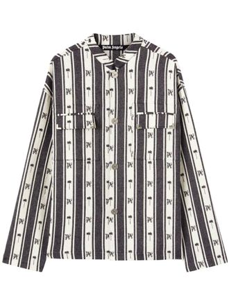 Palm Angels monogram-print striped overshirt - Black