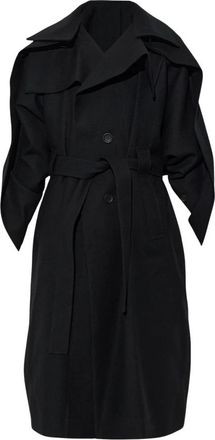 Issey Miyake Woljas met ceintuur - Dames - Mantels - Zwart - Maat: M Wol