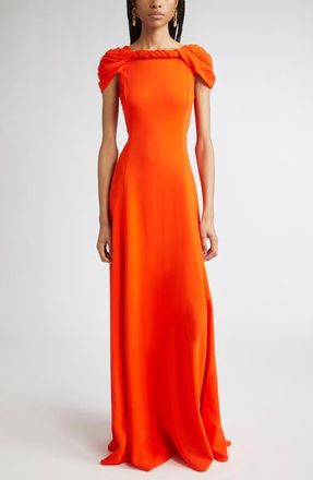 Oscar De La Renta Twist Detail Cap Sleeve Stretch Cady Gown in Carnelian at Nordstrom, Size 4