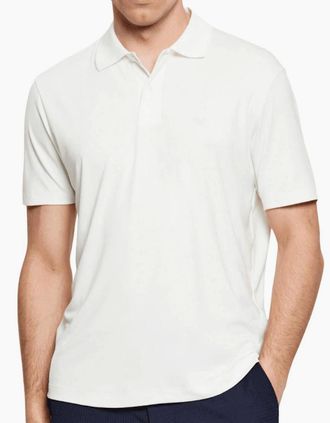 Emporio Armani Mens Embroided Logo Viscose Soft Touch White Polo Shirt - Size: 40