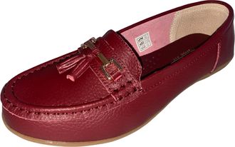 Jo & Joe Ladies Wide Fit Flat Leather Tassel Moccasins Loafer Nautical Shoe Plimsole Pumps Womens. Cherry Size 5