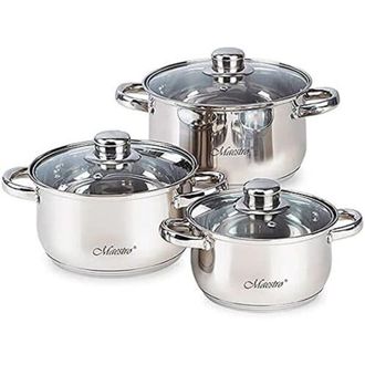 Maestro Mr-2020-6m Bater&iacute;a De Cocina Acero Inoxidable, 6 Piezas, Inducci&oacute;n, 3 Cacerolas, 3 Tapas De Cristal, Apta Para Todo Tipo De Cocinas, Apta Lavavajillas