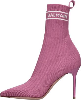 Balmain Stoffen enkellaarsjes - Dames - Laarzen met Hak - Roze - 36 EU - Leer - Schoenen