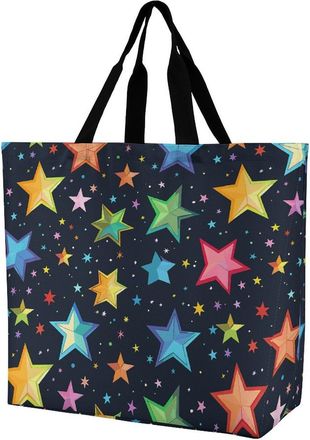Generic Simple Colorful Stars Grocery Bag Handle Shopping Bag Waterproof Grocery Bags For Camping Ladies Yoga