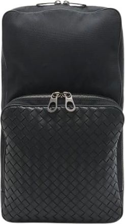 Bottega Veneta Pre-owned Cross Body Bags, male, Black, Size: ONE SIZE Pre-owned Intrecciato Nylon Canvas Leather Shoulder Bag