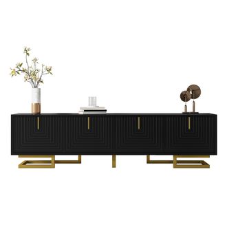 STILVORA Mueble De Tv Con 4 Puertas Y Estantes, Bisagras Amortiguadas, Patas Regulables, Estilo Moderno, En Tablero De Part&iacute;culas, Negro, 160&times;38&times;44,5 Cm