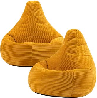 Icon Brand Dalton Cord Adult Bean Bag Chair, Set of 2 in Yellow