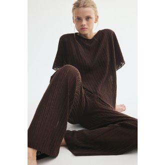 H&M Rib-knit Pants in Dark Brown at Nordstrom, Size X-Small