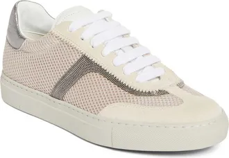 Brunello Cucinelli Monili Trim Mixed Media Low Top Sneaker in C7680 Oat at Nordstrom, Size 8.5Us