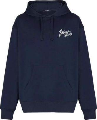 Balmain Printed Hoodie - Heren - Hoodies - Blauw - XL - Katoen - Hoodies & sweatvesten