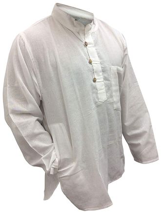 Shopoholic Fashion Mens Light Weight Hippy Festival Plain Grandad Shirt, (White/3XL)