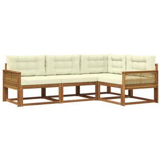 vidaXL Conjunto De Sof&aacute;s De Exterior Con Coj&iacute;n 4 Pcs Natural Y Crema Vidaxl