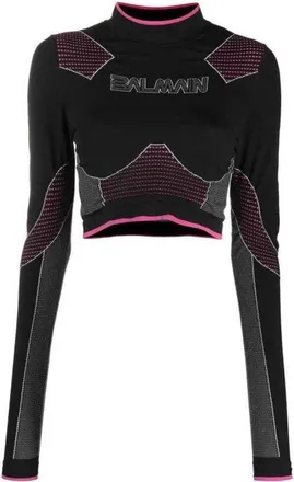 Balmain Womens Black Fuchsia Cropped Top, Size 1