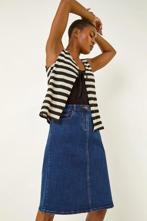 Roman Cotton Denim Stretch A line Skirt