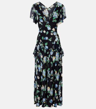 Rixo Kimmie floral ruffled silk midi dress