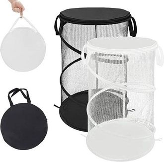 OEM 2 Unidades, Cesta De Lavander&iacute;a Plegable De Malla, Cesta De Lavander&iacute;a Plegable Con Asas, Cesta De Almacenamiento Port&aacute;til, Negro + Blanco