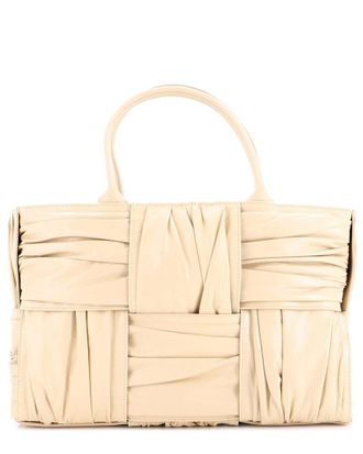 Bottega Veneta Beige Intrecciato Plisse Leather Arco Tote Maxi Medium (Authentic Pre-Loved)