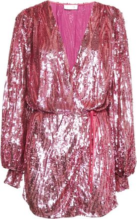 The Attico sequin-embellished wrap mini dress - Pink