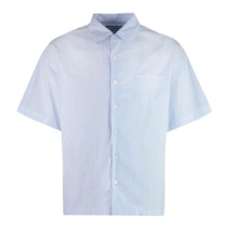 Prada Short Sleeve Shirts, male, Blue, S, Double Match Shirt