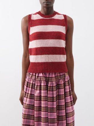 MOLLY GODDARD Rose Striped Lambswool Sweater Vest - Womens - Pink Burgundy