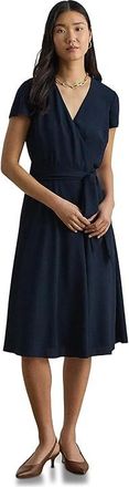 Lauren Ralph Lauren Belted Georgette Surplice Dress Womens Dress Lauren Navy : 4, Polyester