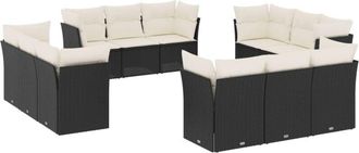 vidaXL Set De Sof&aacute;s De Jard&iacute;n 12 Piezas Cojines Rat&aacute;n Sint&eacute;tico Negro Vidaxl