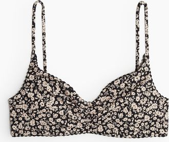 H&M Wattiertes Bikinitop - Schwarz/Beige Gebl&uuml;mt