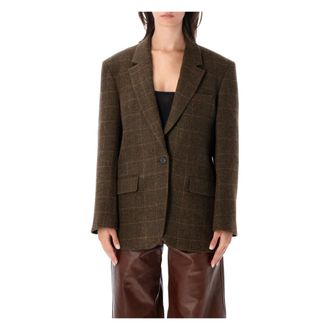 R&oacute;he Oversized Check Blazer - Dames - Jassen - Groen - Maat: XS Wol