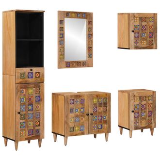 vidaXL Juego De Muebles De Ba&ntilde;o 5 Pcs Natural Madera De Mango Maciza Vidaxl