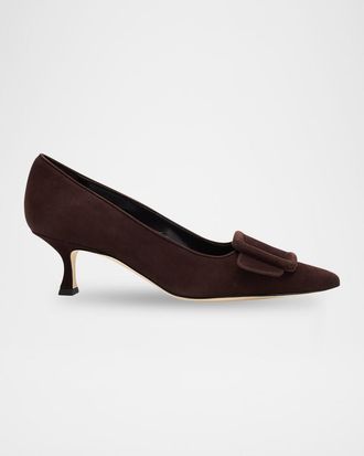 Manolo Blahnik Maysale Suede Buckle Pumps