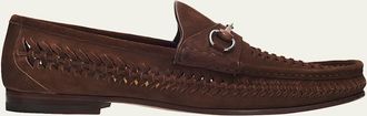 Gucci Mens Horsebit 1953 Woven Suede Bit Loafers