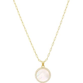 st. Moran Cubic Zirconia Halo Mother-of-Pearl Pendant Necklace in Gold/White at Nordstrom