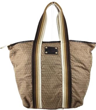 Fendi Beige Nylon Handbag Pouch Shoulder Bag Tote Bag (Pre-Owned)