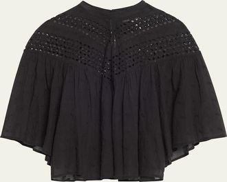 Nili Lotan Mikki Eyelet Yoke Washed Cotton Blouse