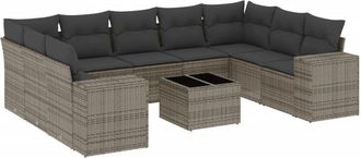 vidaXL Set De Sof&aacute;s De Jard&iacute;n 10 Pzas Con Cojines Rat&aacute;n Sint&eacute;tico Gris Vidaxl