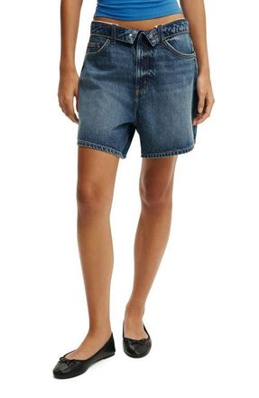Cotton On High 90s Foldover Waistband Denim Shorts in Virgo Blue Foldover at Nordstrom, Size 12