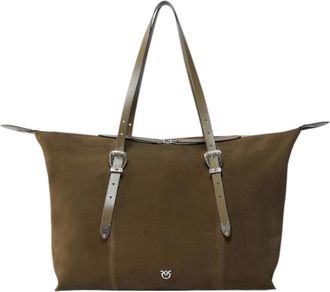 Pinko Pinko - Love Birds Tote - Dames - Tassen - Groen - Maat: ONE Size Katoen