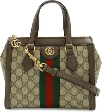 Gucci Ophidia Beige Green Red Color Gg Supreme Leather Handbag Shoulder Bag Tote Bag (Pre-Owned)