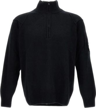 C.P. Company Lamswollen Trui met Halve Rits - Heren - Coltruien - Zwart - 2XL - Wol - Truien & Vesten