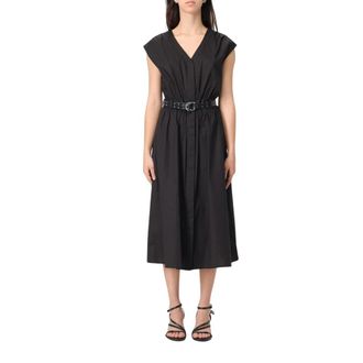 Michael Kors Mouwtjesloze midi-jurk met riem - Dames - Casual kleedjes - Zwart - L - Polyester - Kleedjes