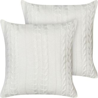 Beliani Beliani - Set of 2 Scatter Cushions Throw Pillows Cotton Braided Pattern Cover White Cadetia