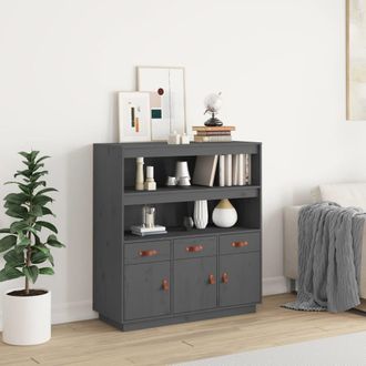 vidaXL Vidaxl - Aparador Alto Madera Maciza De Pino Gris 100x40x108,5 Cm